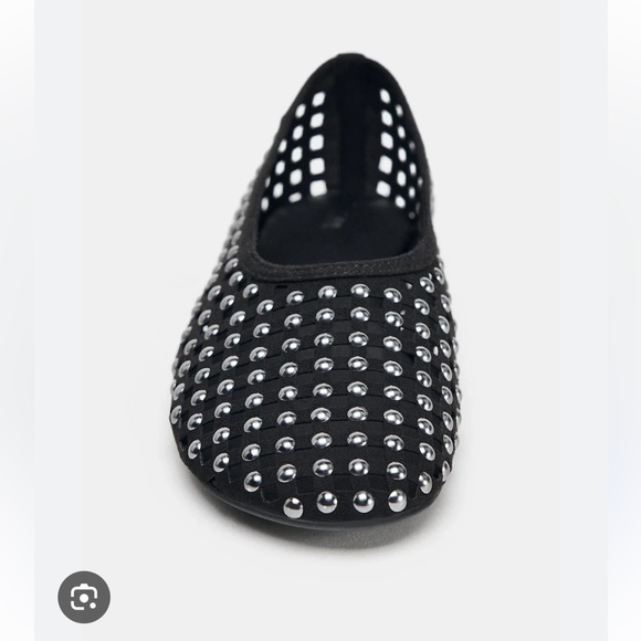 Zara Shoes - Zara Black Studded Mesh Mary Jane Ballet Flat Shoes Womens Size 37